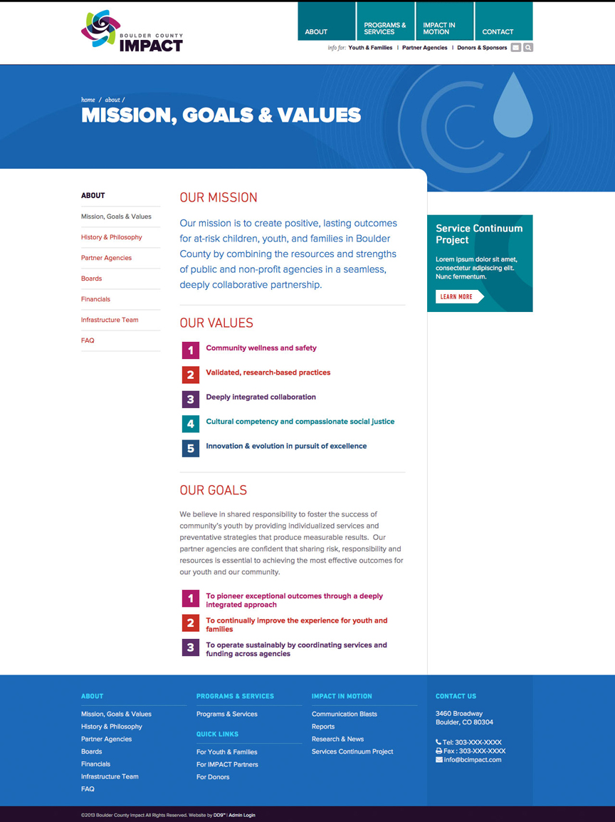 Boulder County IMPACT redesigned Mission and Values  page
