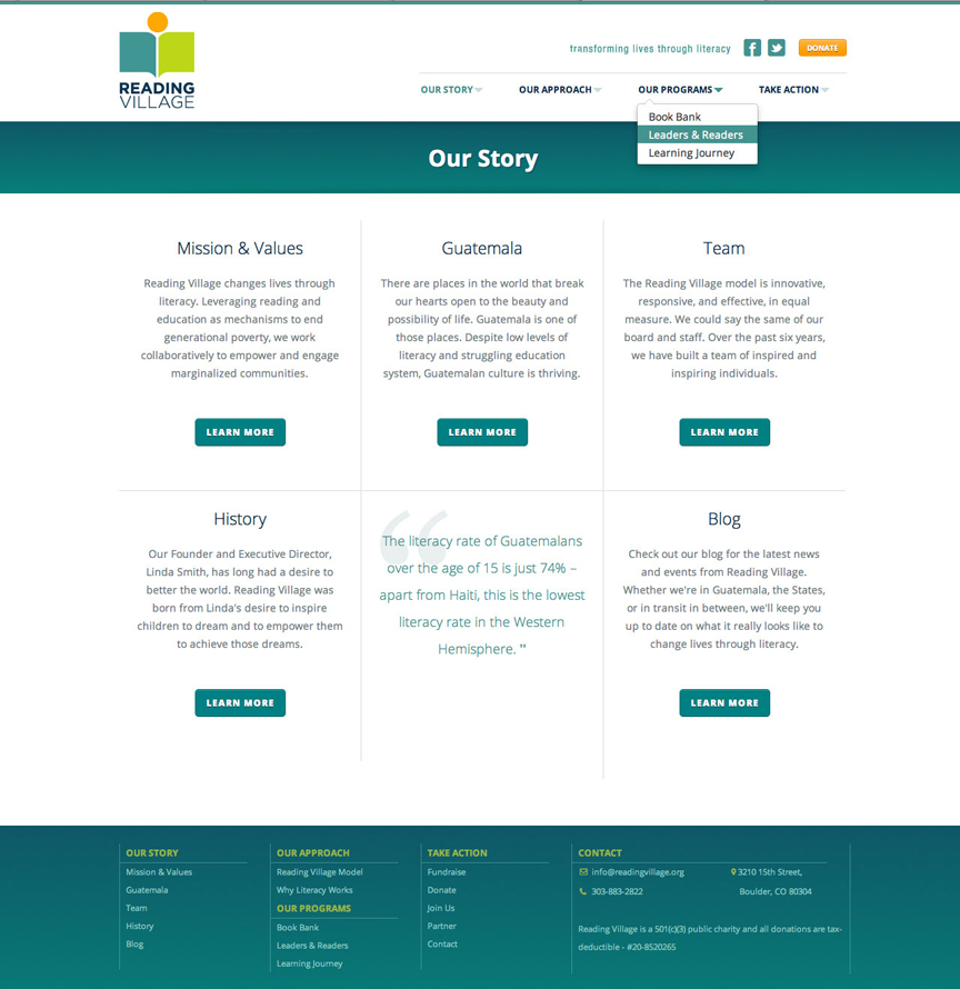Reading Village section landing page