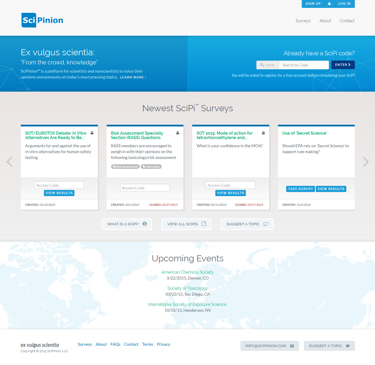 Homepage, featuring latest surveys and quick access search bar