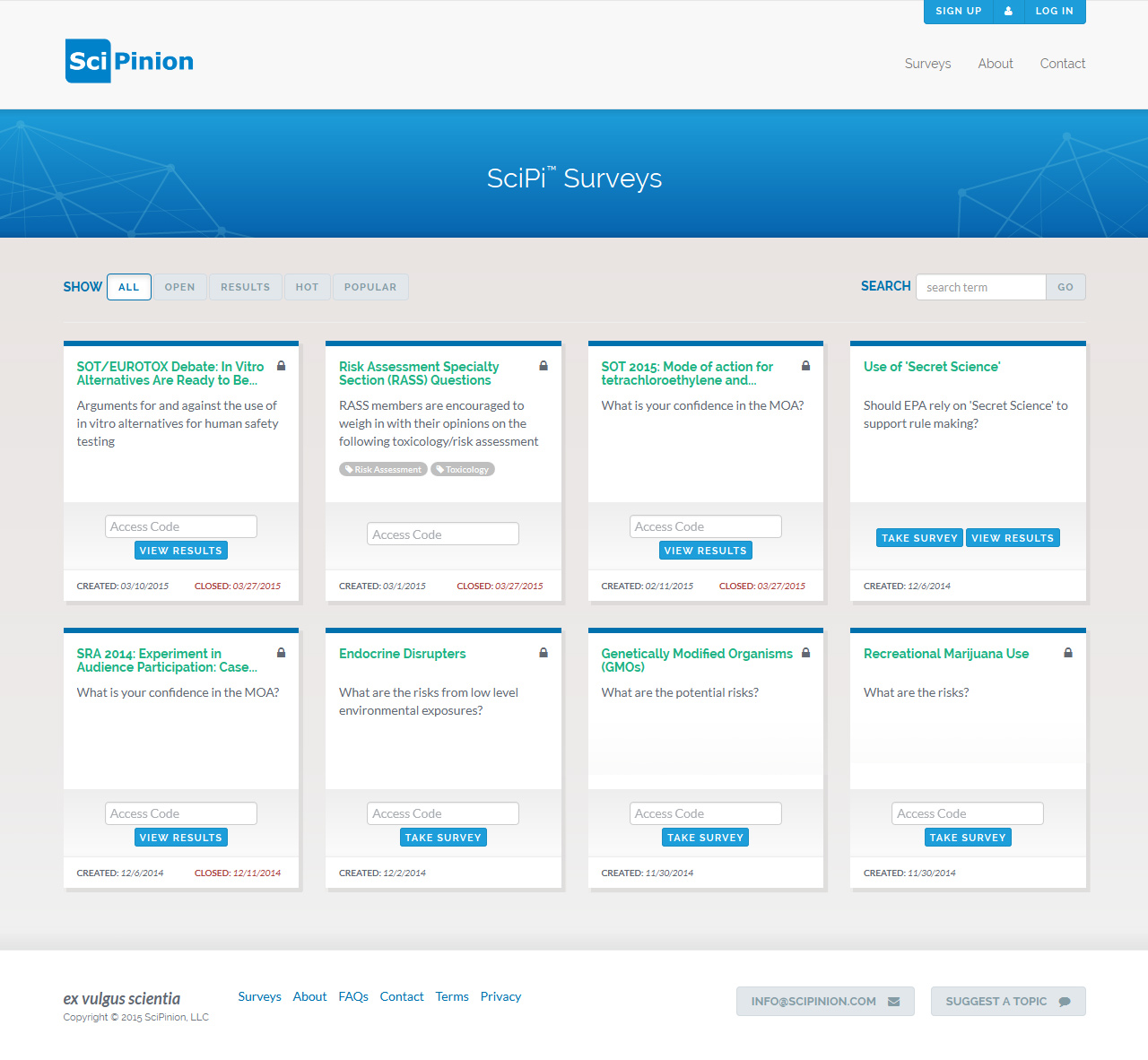 Directory for browsing, sorting, and creating surveys 