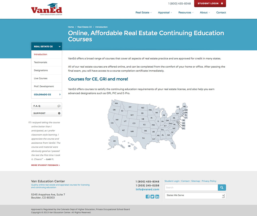 VanEd state selection page